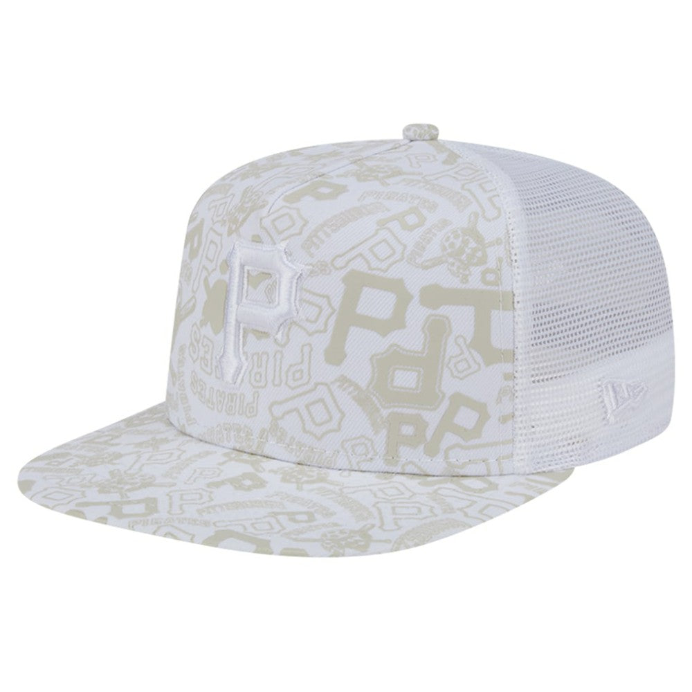 Pittsburgh Pirates Logo Dunes A-Frame Trucker 9FIFTY Snapback Hat - White | New Era
