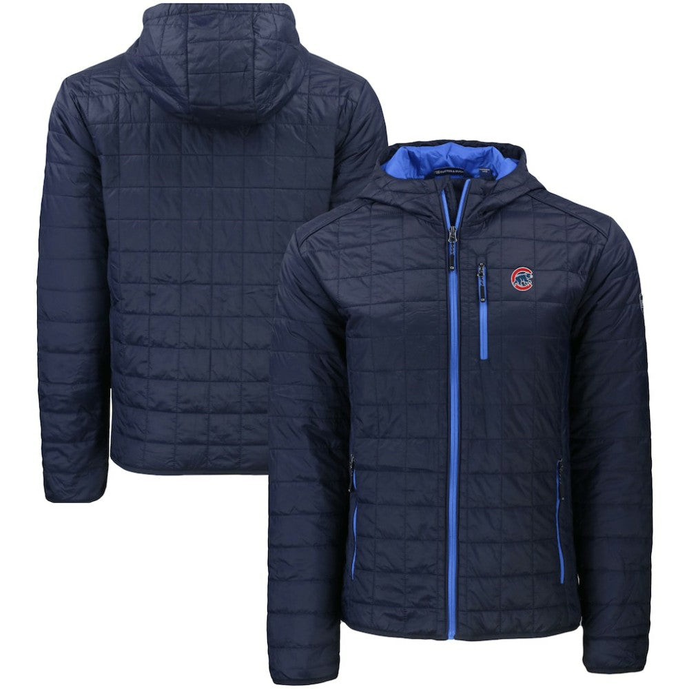 Chicago Cubs Cutter & Buck Rainier Primaloft Eco Full-Zip Hooded Jacket - Navy