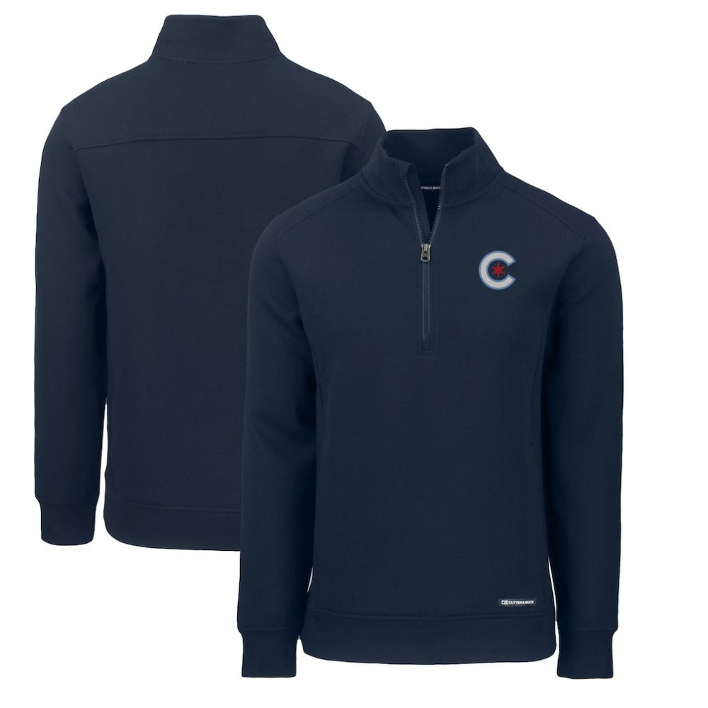 Chicago Cubs Cutter & Buck City Connect Roam Eco Recycled Quarter-Zip Pullover - Navy