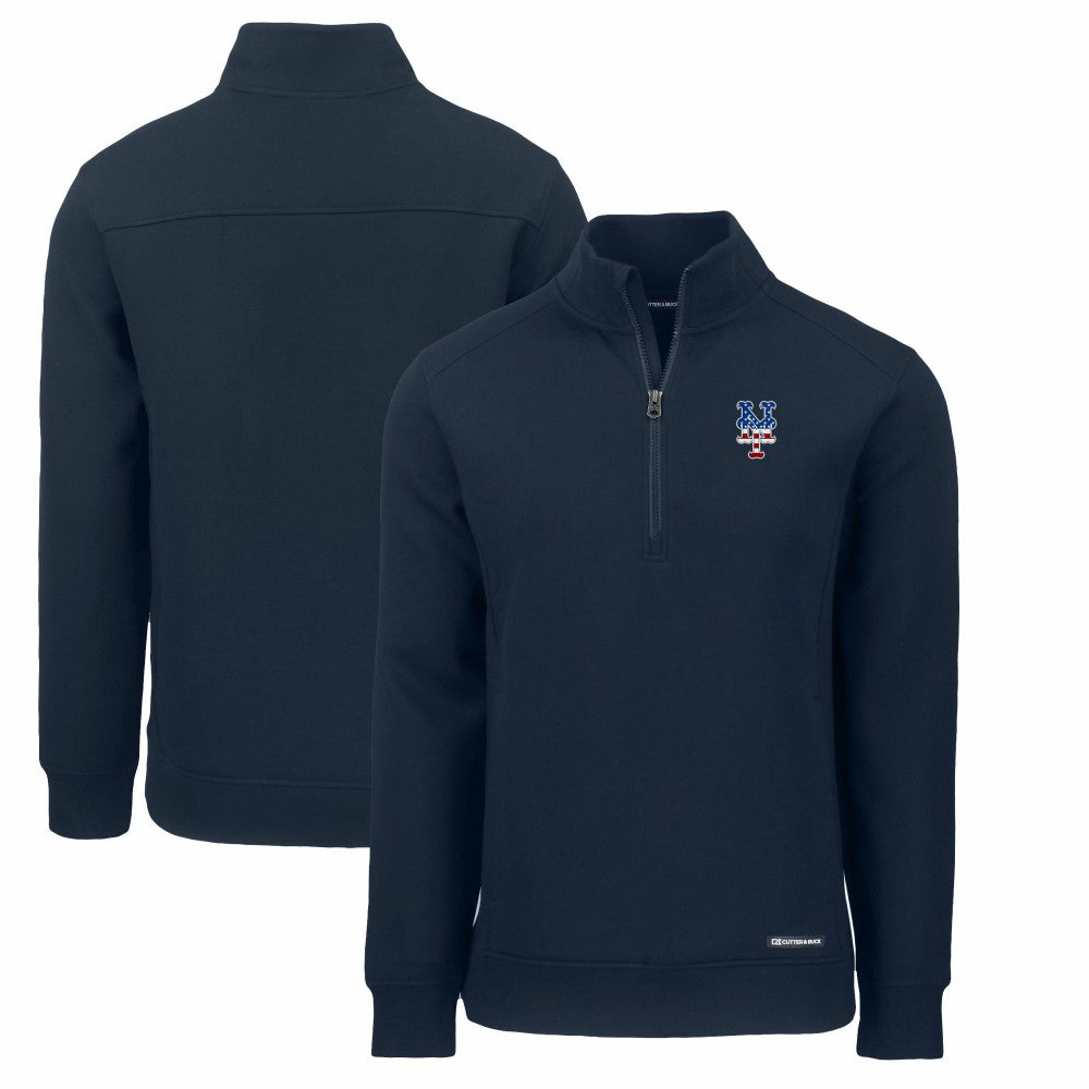 New York Mets Cutter & Buck Americana Roam Eco Recycled Quarter-Zip Sweatshirt - Navy