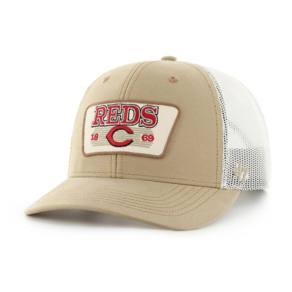 Cincinnati Reds Ridgewood Trucker Adjustable Hats - Khaki | 47 brand