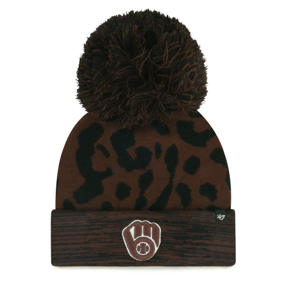Milwaukee Brewers Women's Rosette Cuffed Knit Hat with Pom - Brown | 47 brand