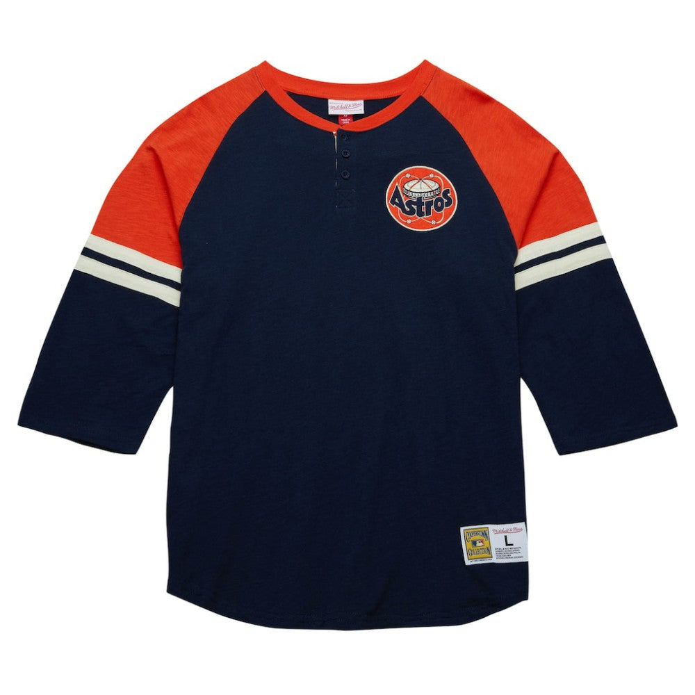 Houston Astros Cooperstown Collection Legendary Raglan Slub Henley 3/4-Sleeve T-Shirt - Navy | Mitchell & Ness