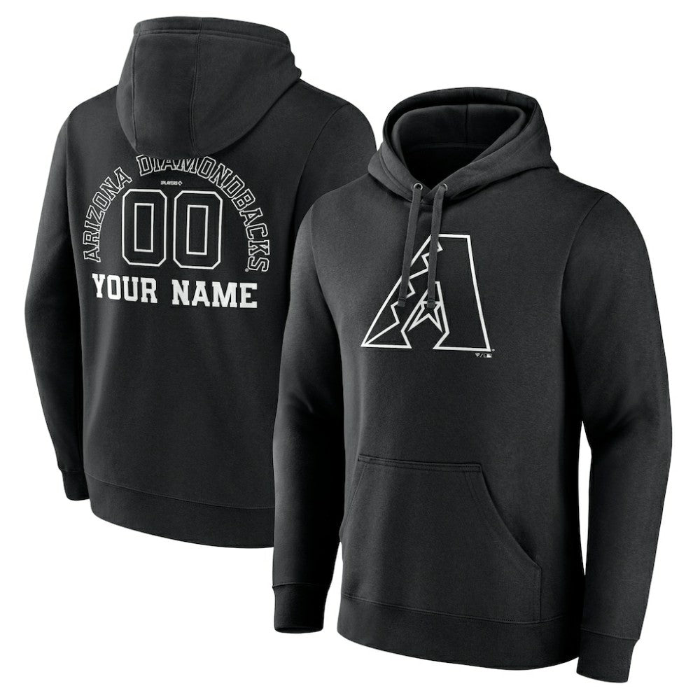 Arizona Diamondbacks Monochrome Personalized Name & Number Pullover Hoodie - Black