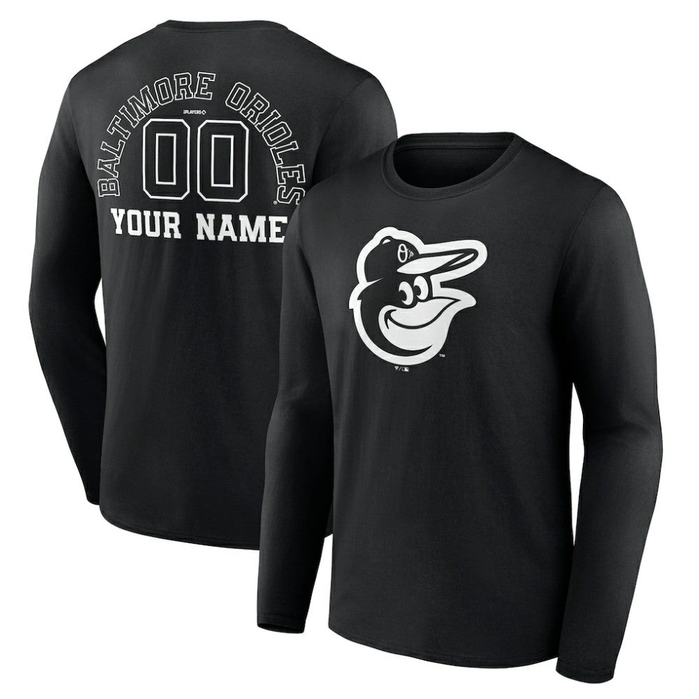 Baltimore Orioles Monochrome Personalized Name & Number Long Sleeve T-Shirt - Black