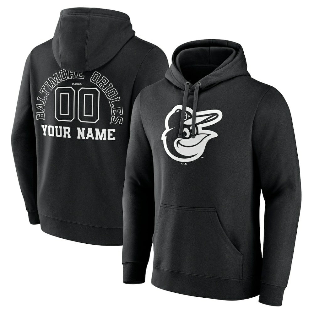 Baltimore Orioles Monochrome Personalized Name & Number Pullover Hoodie - Black