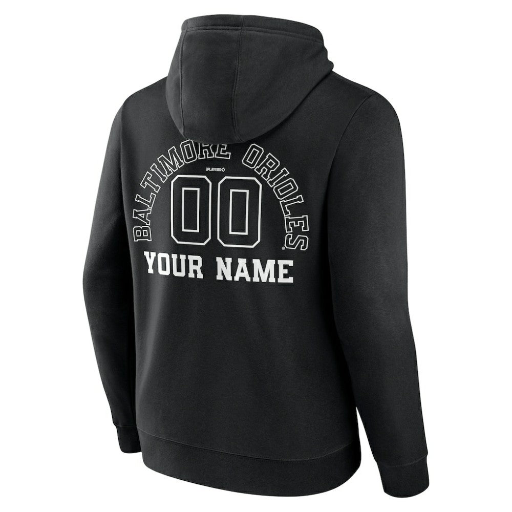 Baltimore Orioles Monochrome Personalized Name & Number Pullover Hoodie - Black