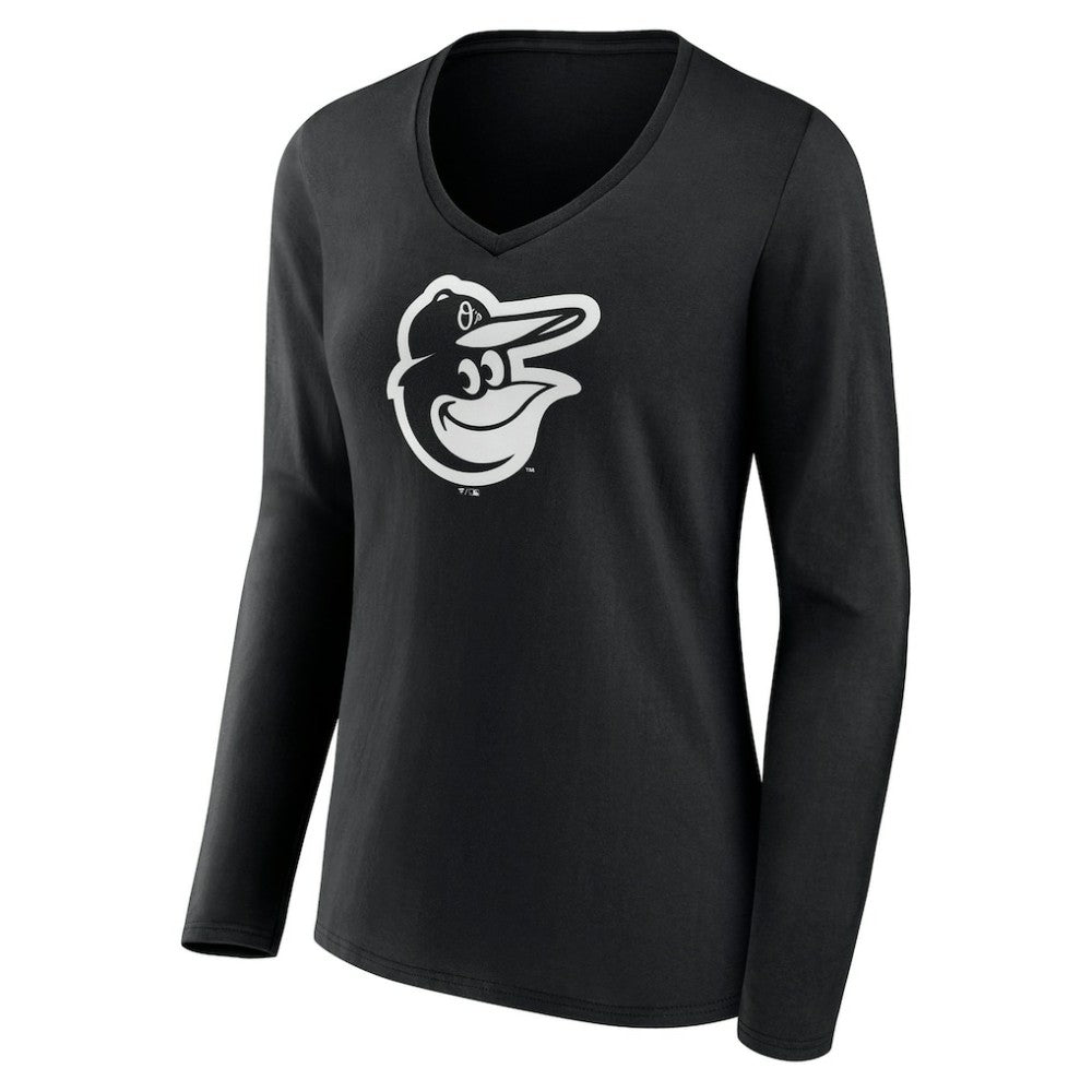 Baltimore Orioles Women's Monochrome Personalized Name & Number Long Sleeve V-Neck T-Shirt - Black