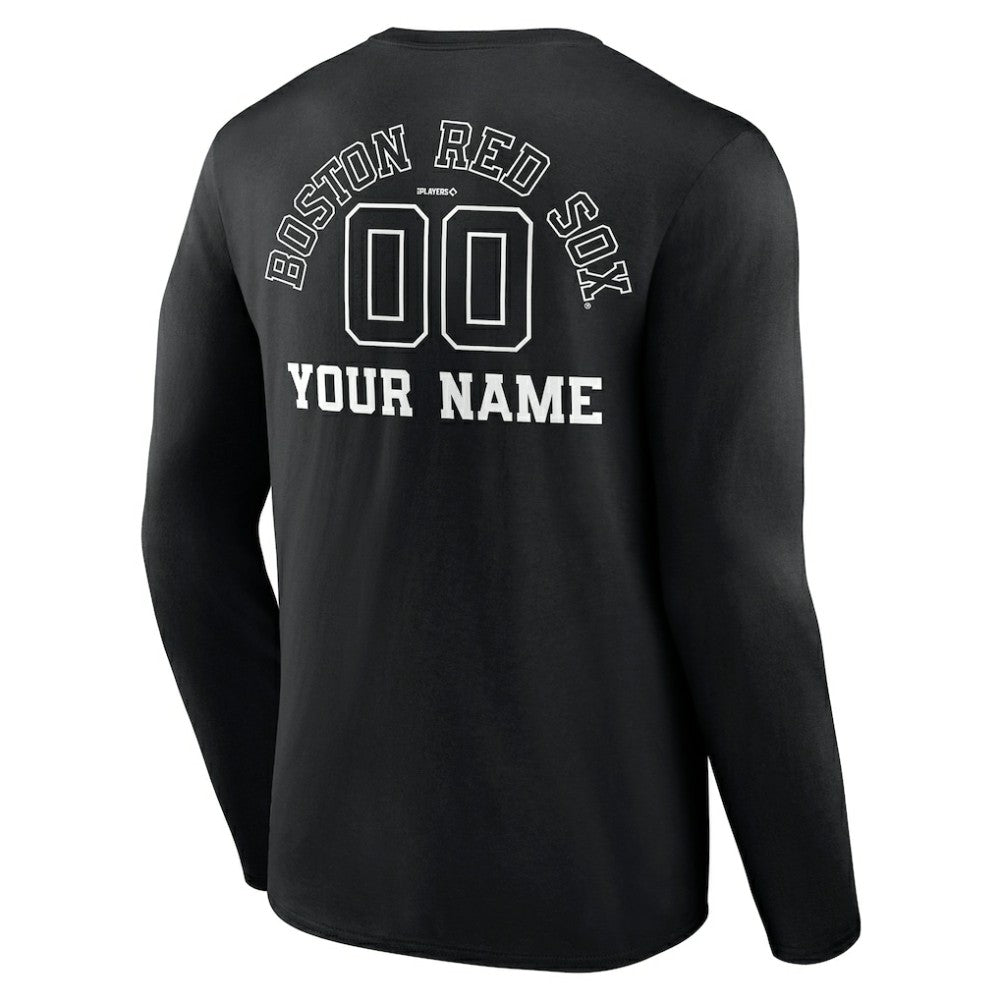 Boston Red Sox Monochrome Personalized Name & Number Long Sleeve T-Shirt - Black