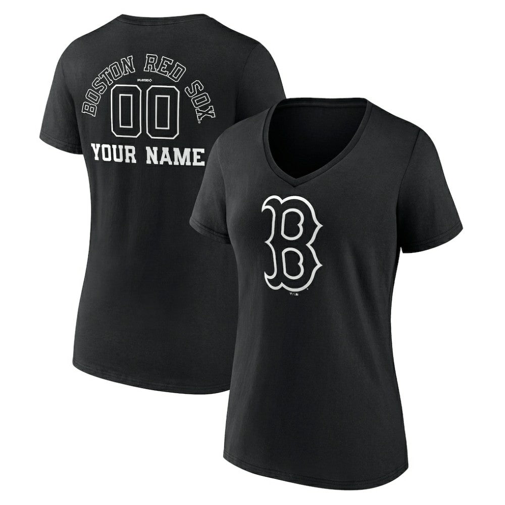 Boston Red Sox Women's Monochrome Personalized Name & Number V-Neck T-Shirt - Black