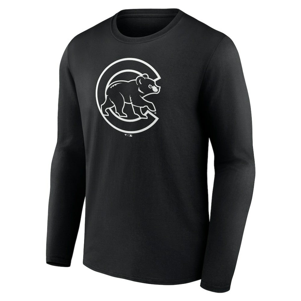 Chicago Cubs Monochrome Personalized Name & Number Long Sleeve T-Shirt - Black