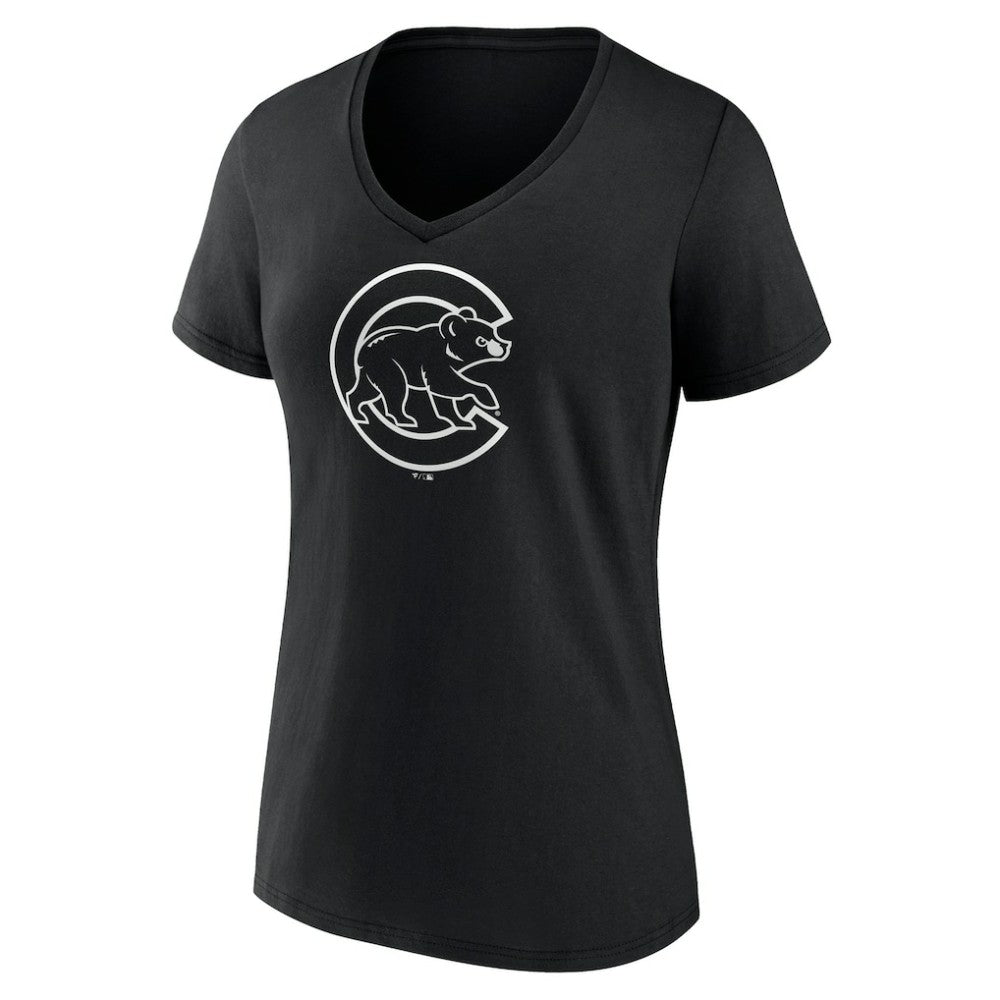 Chicago Cubs Women's Monochrome Personalized Name & Number V-Neck T-Shirt - Black