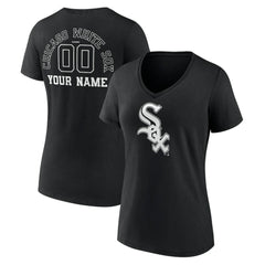 Chicago White Sox Women's Monochrome Personalized Name & Number V-Neck T-Shirt - Black