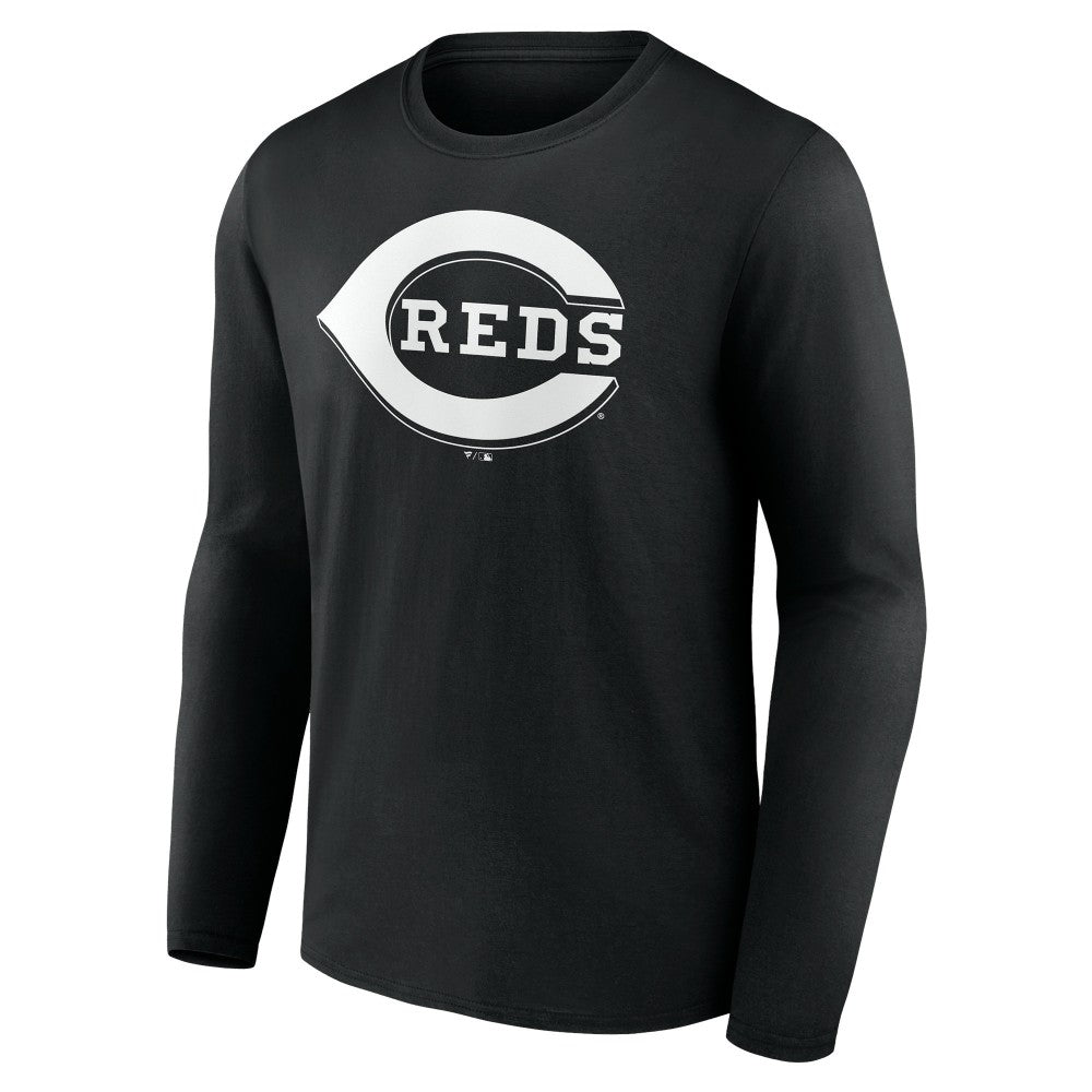 Cincinnati Reds Monochrome Personalized Name & Number Long Sleeve T-Shirt - Black