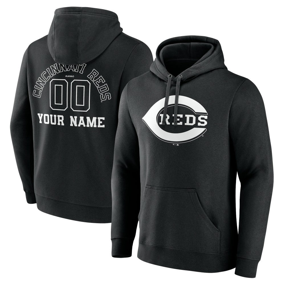 Cincinnati Reds Monochrome Personalized Name & Number Pullover Hoodie - Black
