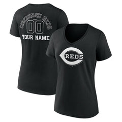 Cincinnati Reds Women's Monochrome Personalized Name & Number V-Neck T-Shirt - Black