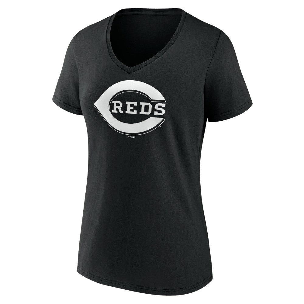 Cincinnati Reds Women's Monochrome Personalized Name & Number V-Neck T-Shirt - Black