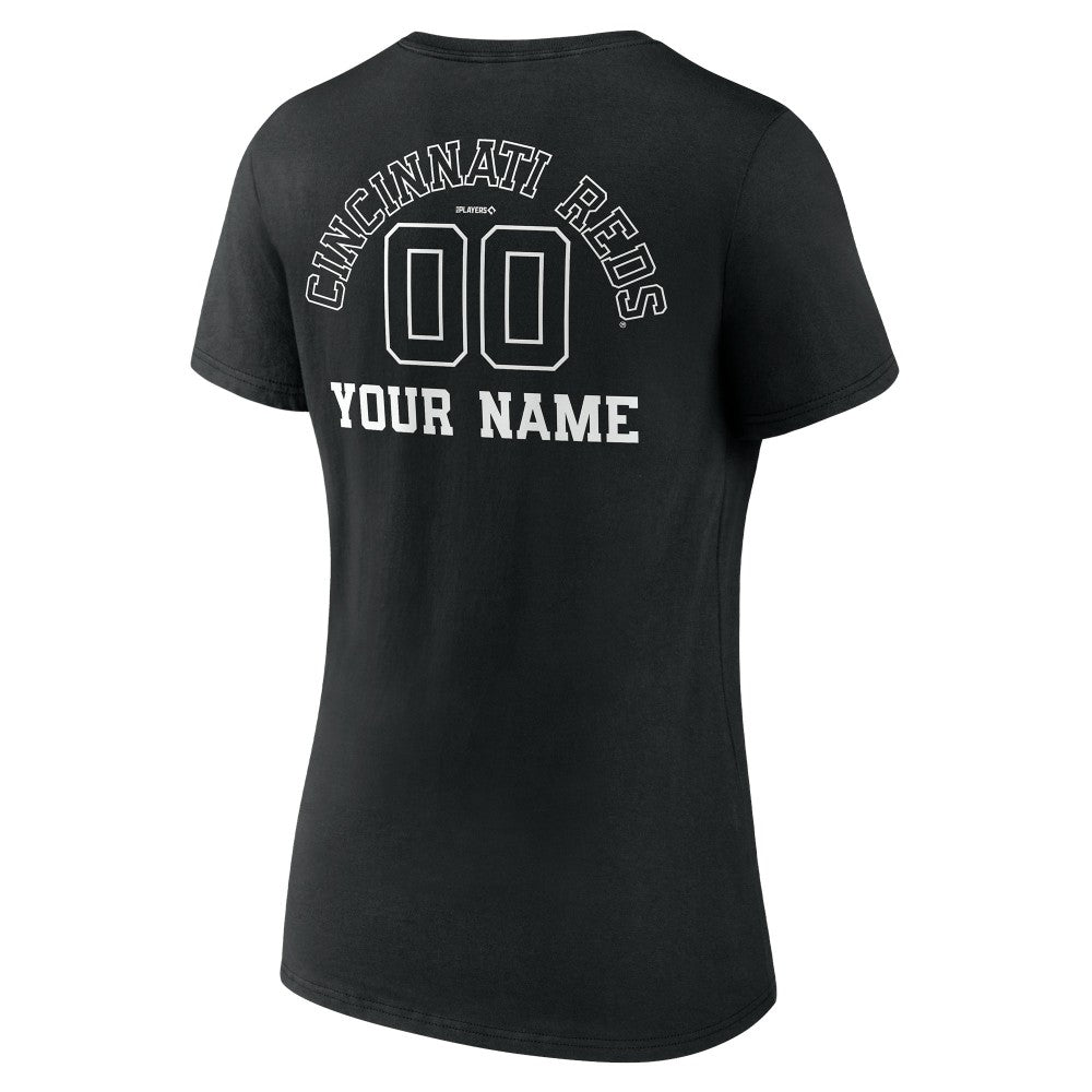 Cincinnati Reds Women's Monochrome Personalized Name & Number V-Neck T-Shirt - Black