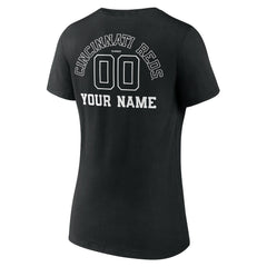 Cincinnati Reds Women's Monochrome Personalized Name & Number V-Neck T-Shirt - Black