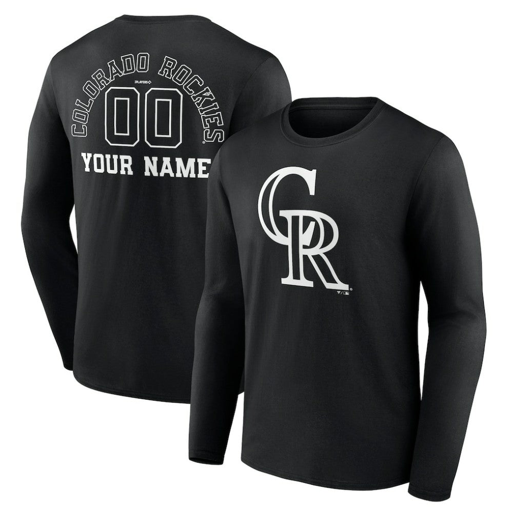 Colorado Rockies Monochrome Personalized Name & Number Long Sleeve T-Shirt - Black