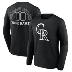 Colorado Rockies Monochrome Personalized Name & Number Long Sleeve T-Shirt - Black