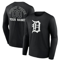 Detroit Tigers Monochrome Personalized Name & Number Long Sleeve T-Shirt - Black