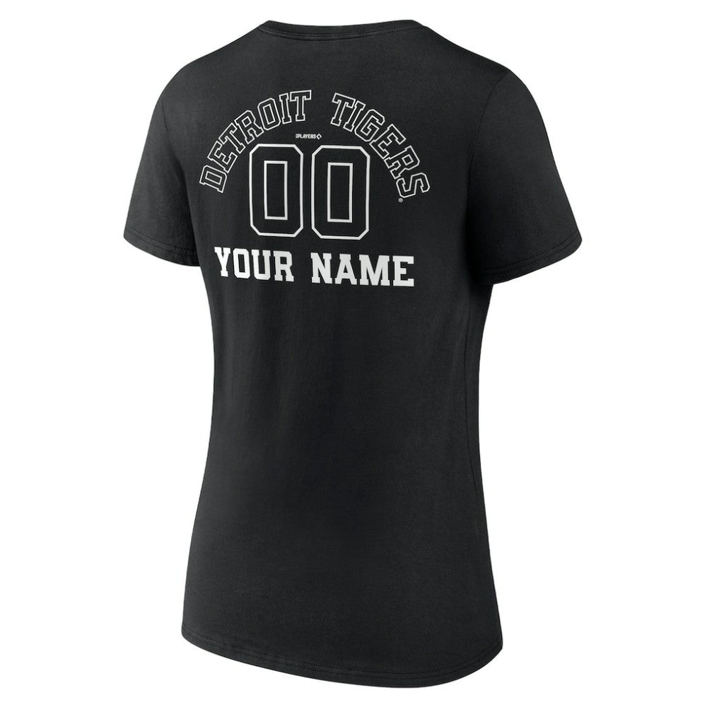 Detroit Tigers Women's Monochrome Personalized Name & Number V-Neck T-Shirt - Black
