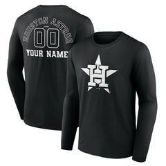 Houston Astros Monochrome Personalized Name & Number Long Sleeve T-Shirt - Black