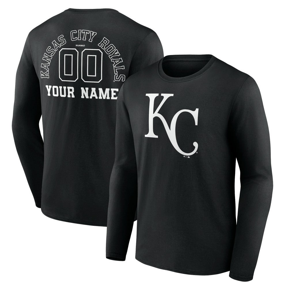Kansas City Royals Monochrome Personalized Name & Number Long Sleeve T-Shirt - Black