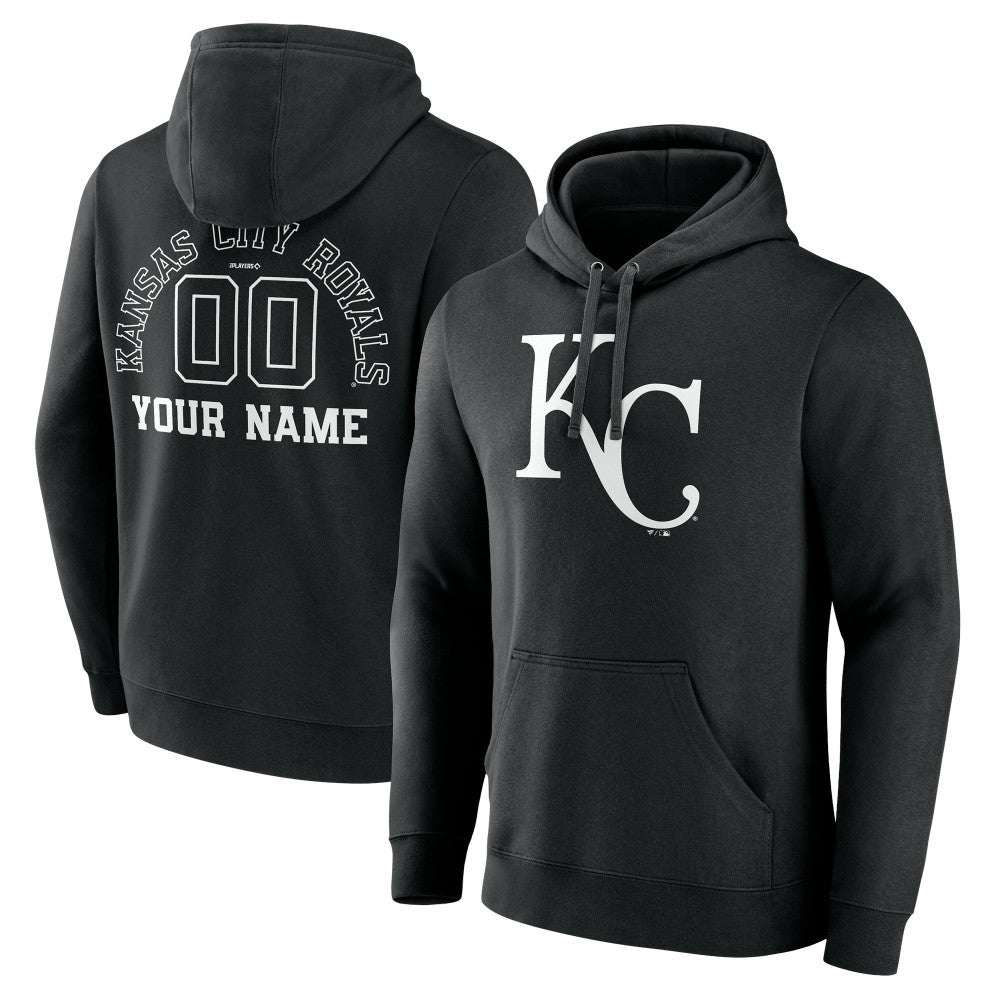 Kansas City Royals Monochrome Personalized Name & Number Pullover Hoodie - Black