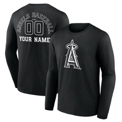 Los Angeles Angels Monochrome Personalized Name & Number Long Sleeve T-Shirt - Black