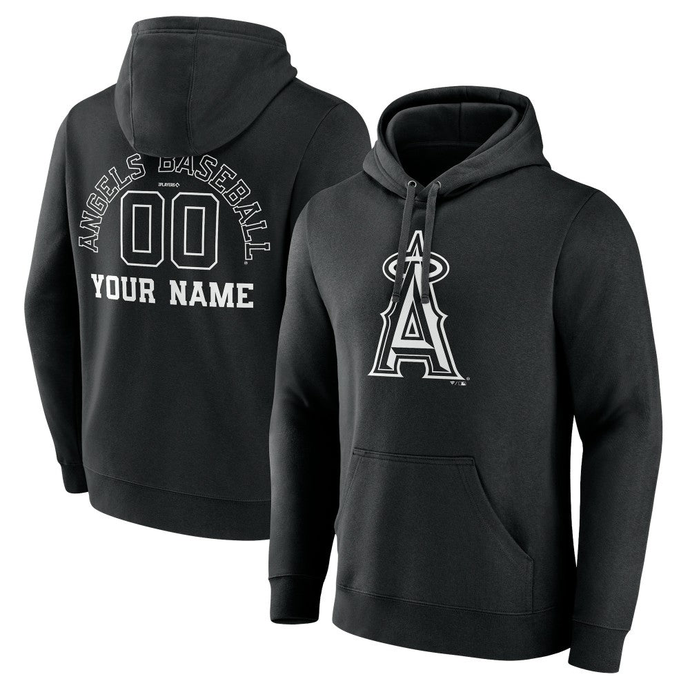 Los Angeles Angels Monochrome Personalized Name & Number Pullover Hoodie - Black