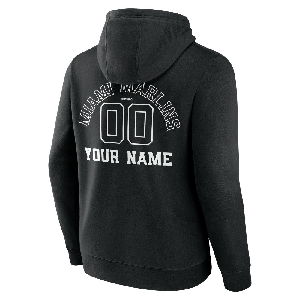 Miami Marlins Monochrome Personalized Name & Number Pullover Hoodie - Black