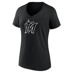 Miami Marlins Women's Monochrome Personalized Name & Number V-Neck T-Shirt - Black