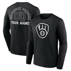 Milwaukee Brewers Monochrome Personalized Name & Number Long Sleeve T-Shirt - Black