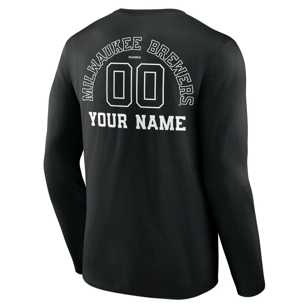Milwaukee Brewers Monochrome Personalized Name & Number Long Sleeve T-Shirt - Black