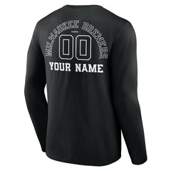 Milwaukee Brewers Monochrome Personalized Name & Number Long Sleeve T-Shirt - Black