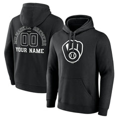 Milwaukee Brewers Monochrome Personalized Name & Number Pullover Hoodie - Black