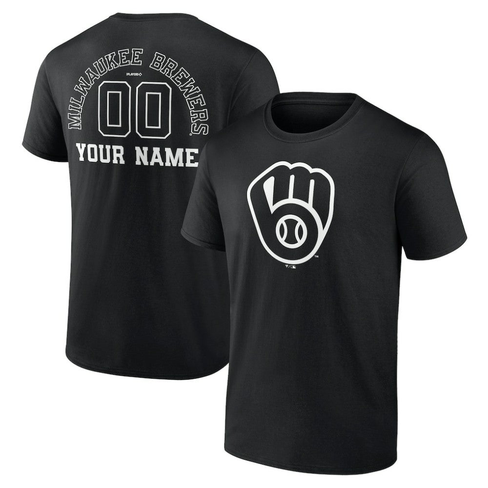Milwaukee Brewers Monochrome Personalized Name & Number T-Shirt - Black