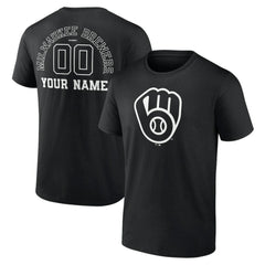 Milwaukee Brewers Monochrome Personalized Name & Number T-Shirt - Black