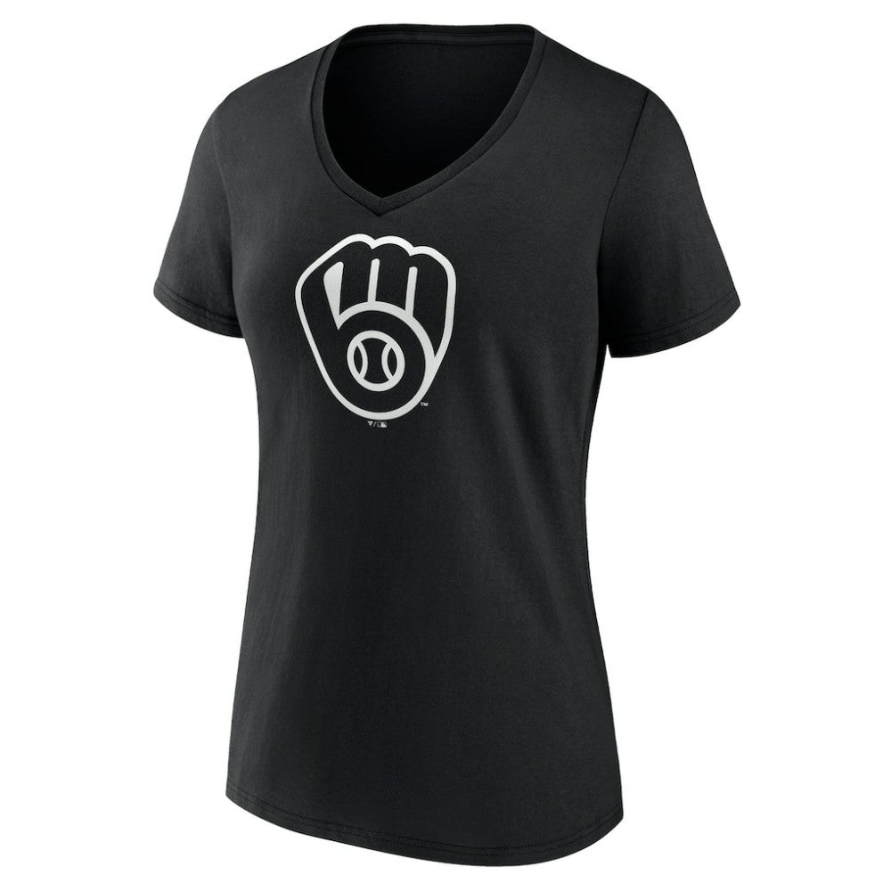 Milwaukee Brewers Women's Monochrome Personalized Name & Number V-Neck T-Shirt - Black