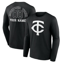 Minnesota Twins Monochrome Personalized Name & Number Long Sleeve T-Shirt - Black