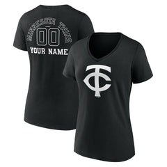 Minnesota Twins Women's Monochrome Personalized Name & Number V-Neck T-Shirt - Black