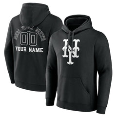 New York Mets Monochrome Personalized Name & Number Pullover Hoodie - Black