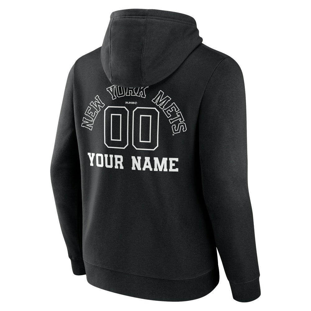 New York Mets Monochrome Personalized Name & Number Pullover Hoodie - Black