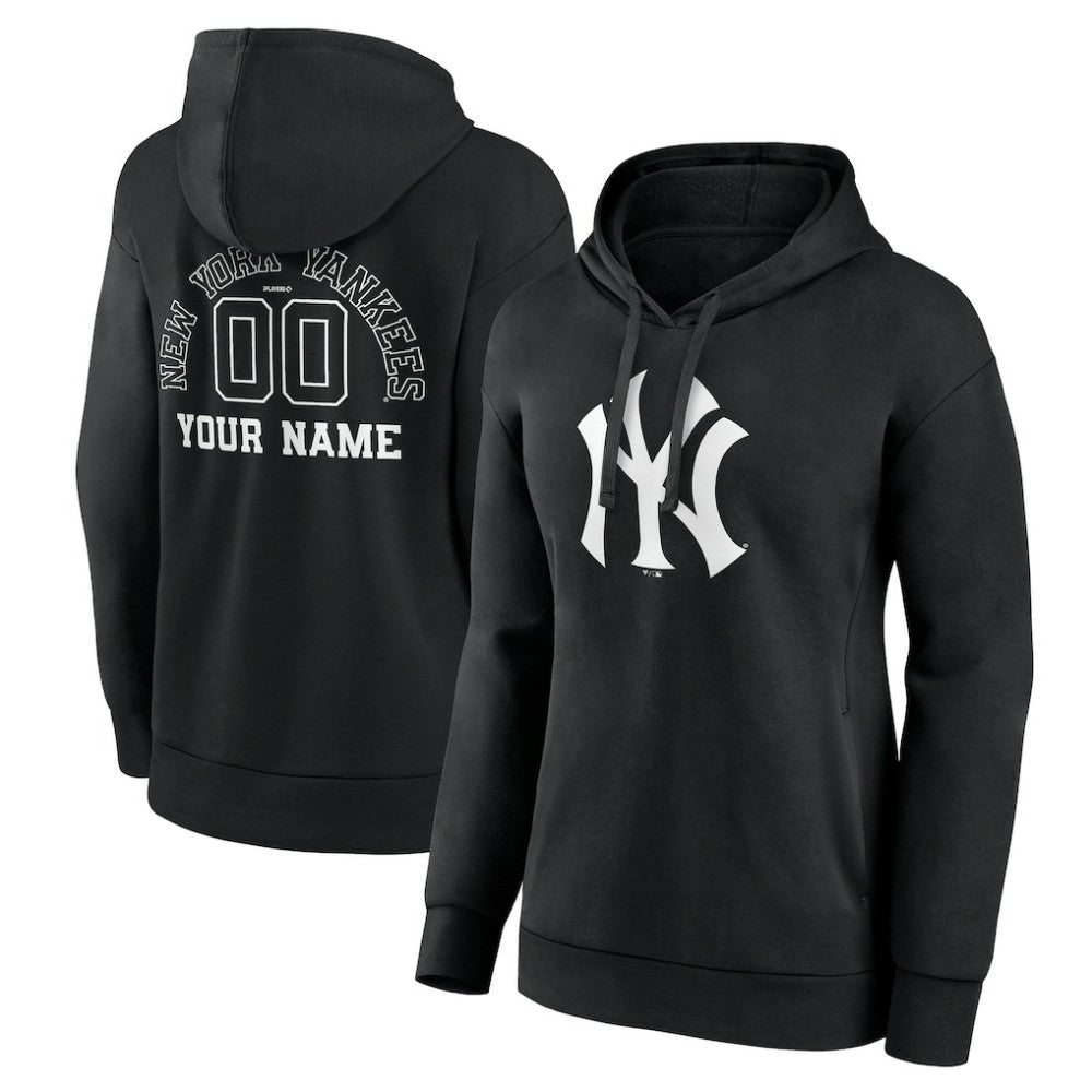 New York Yankees Women's Monochrome Personalized Name & Number Pullover Hoodie - Black