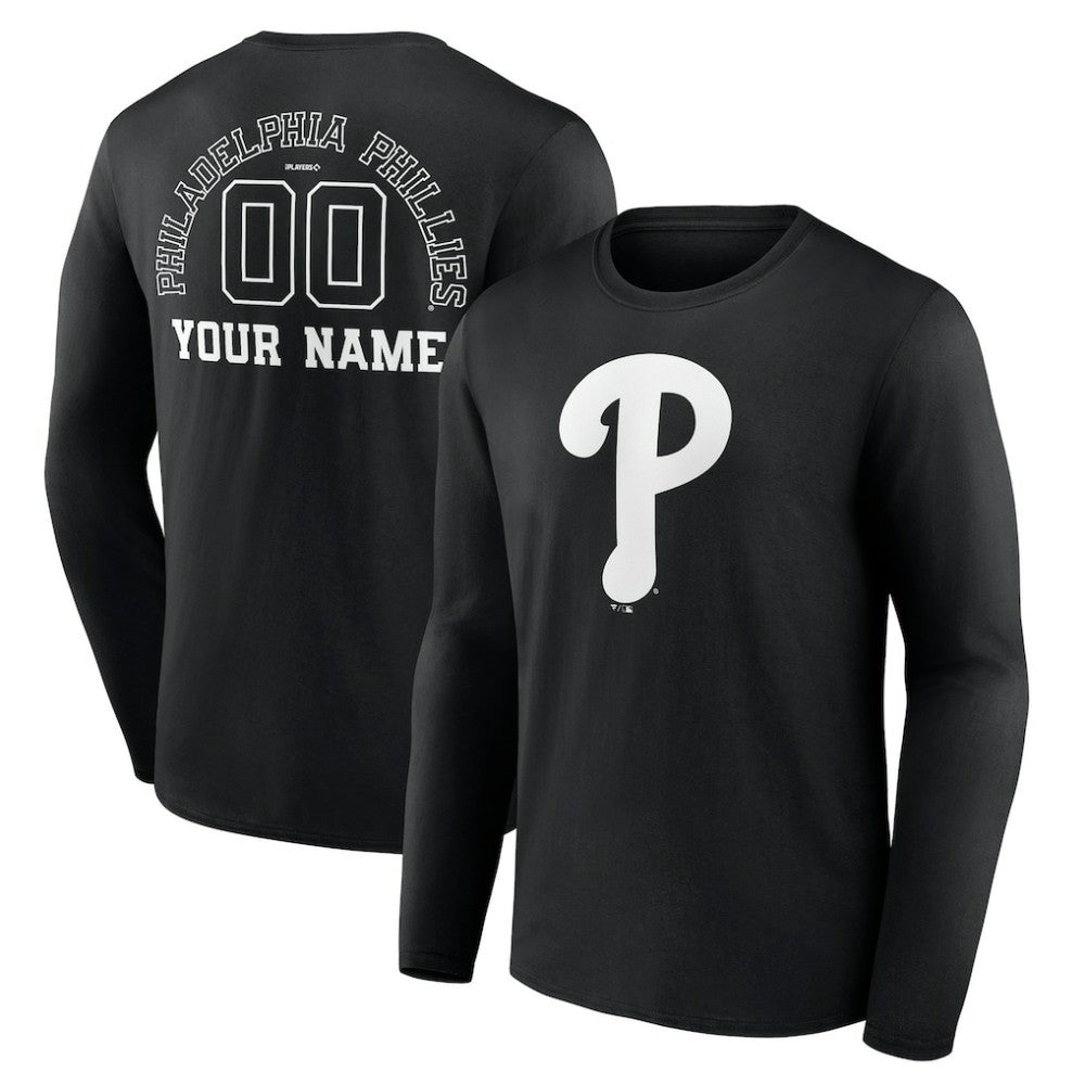 Philadelphia Phillies Monochrome Personalized Name & Number Long Sleeve T-Shirt - Black