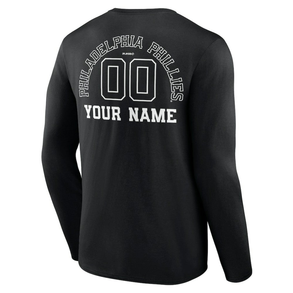 Philadelphia Phillies Monochrome Personalized Name & Number Long Sleeve T-Shirt - Black
