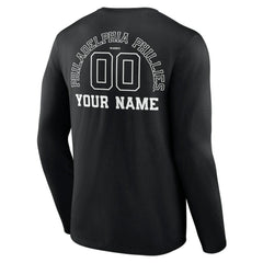 Philadelphia Phillies Monochrome Personalized Name & Number Long Sleeve T-Shirt - Black