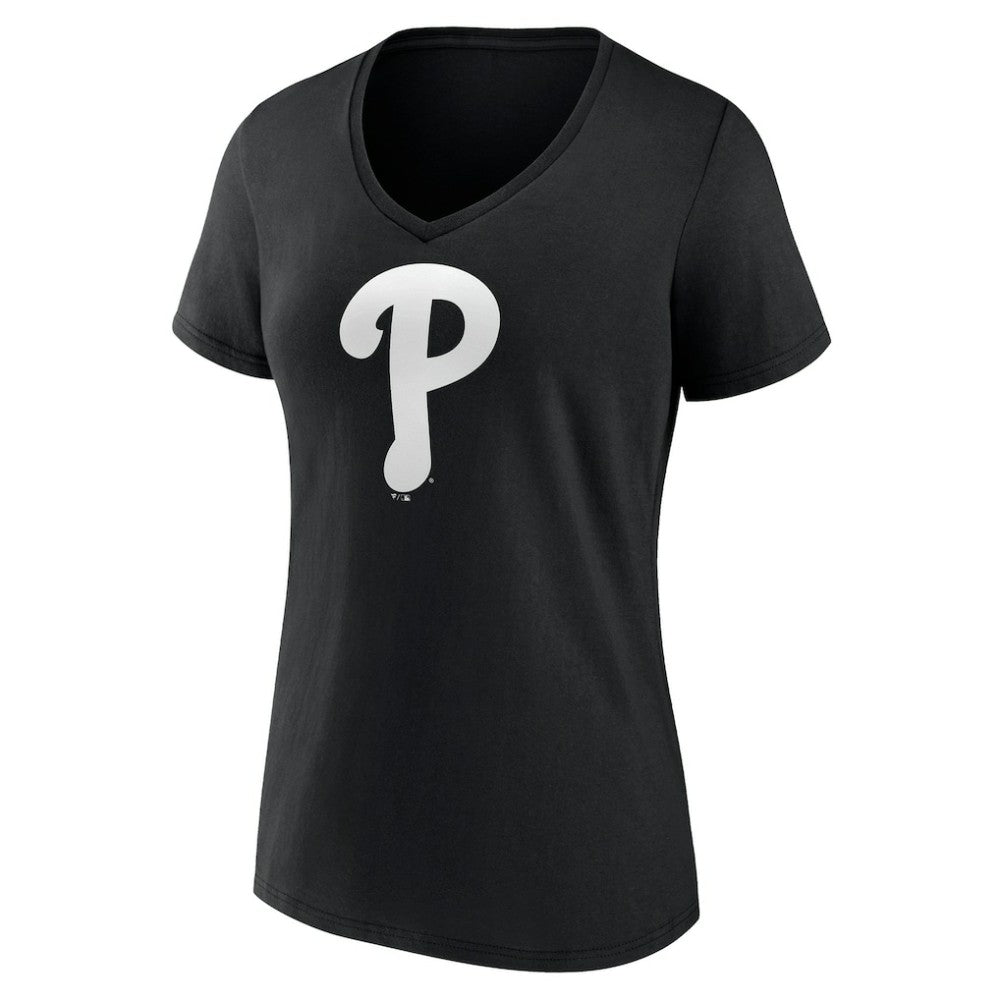 Philadelphia Phillies Women's Monochrome Personalized Name & Number V-Neck T-Shirt - Black